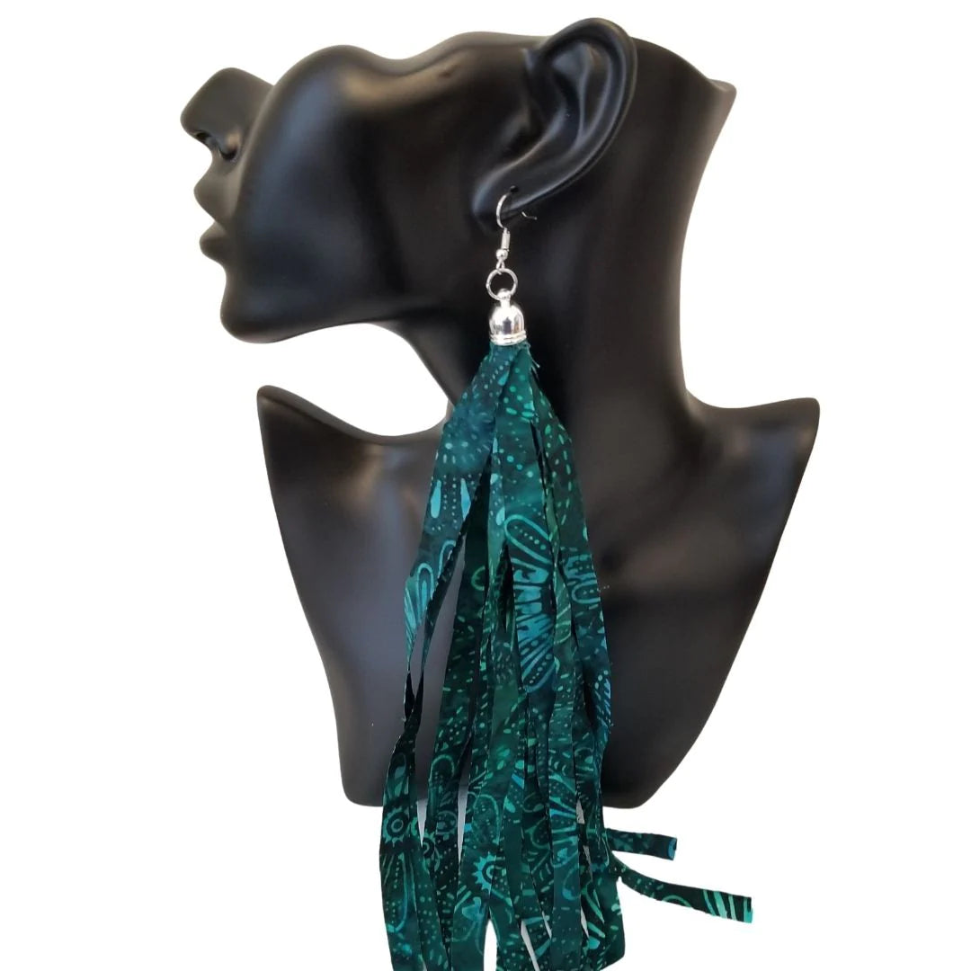 Green Fringe Ankara Tassel Earrings