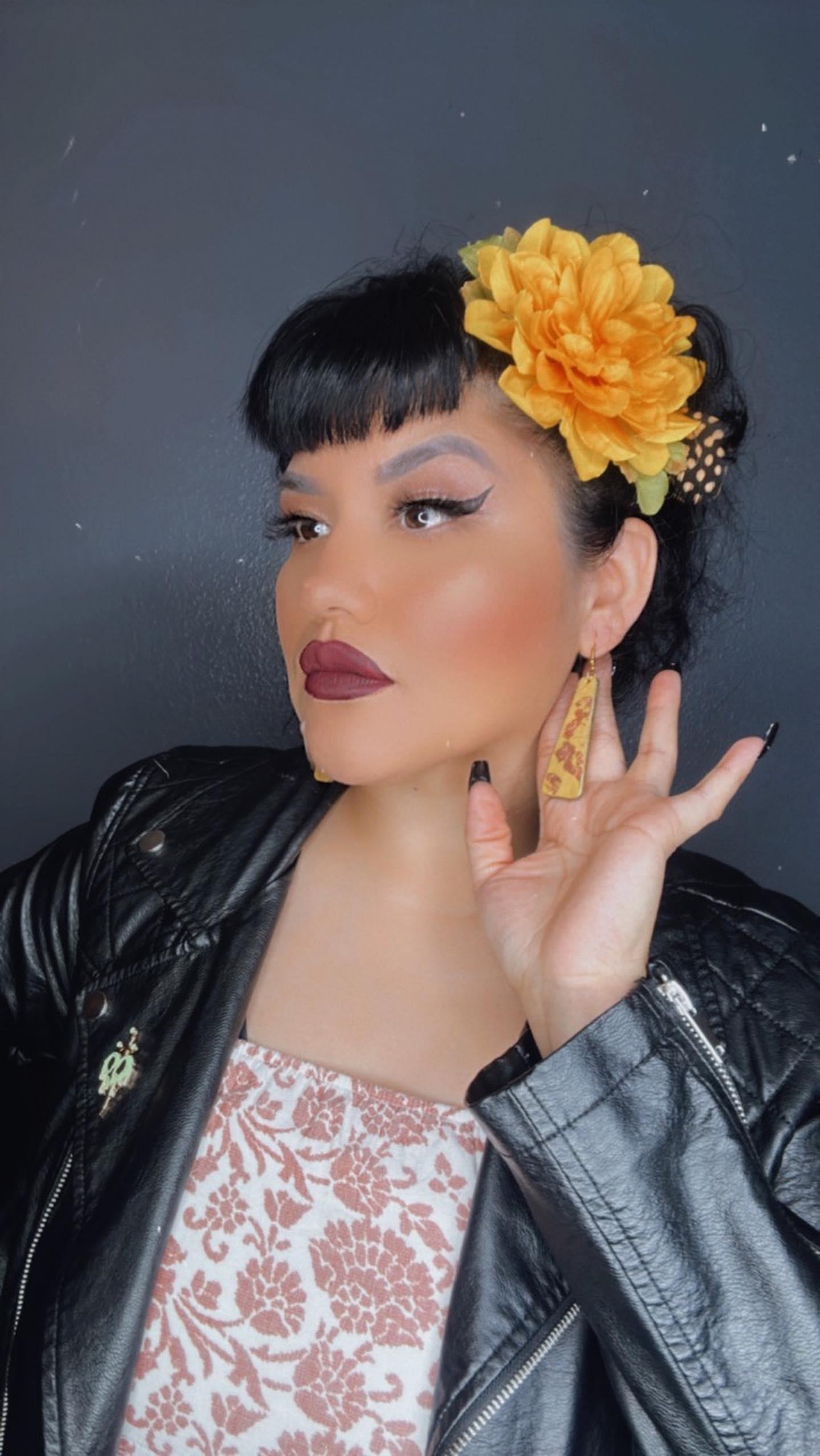 Dahlia Hair Flower with Custom Painted Earrings