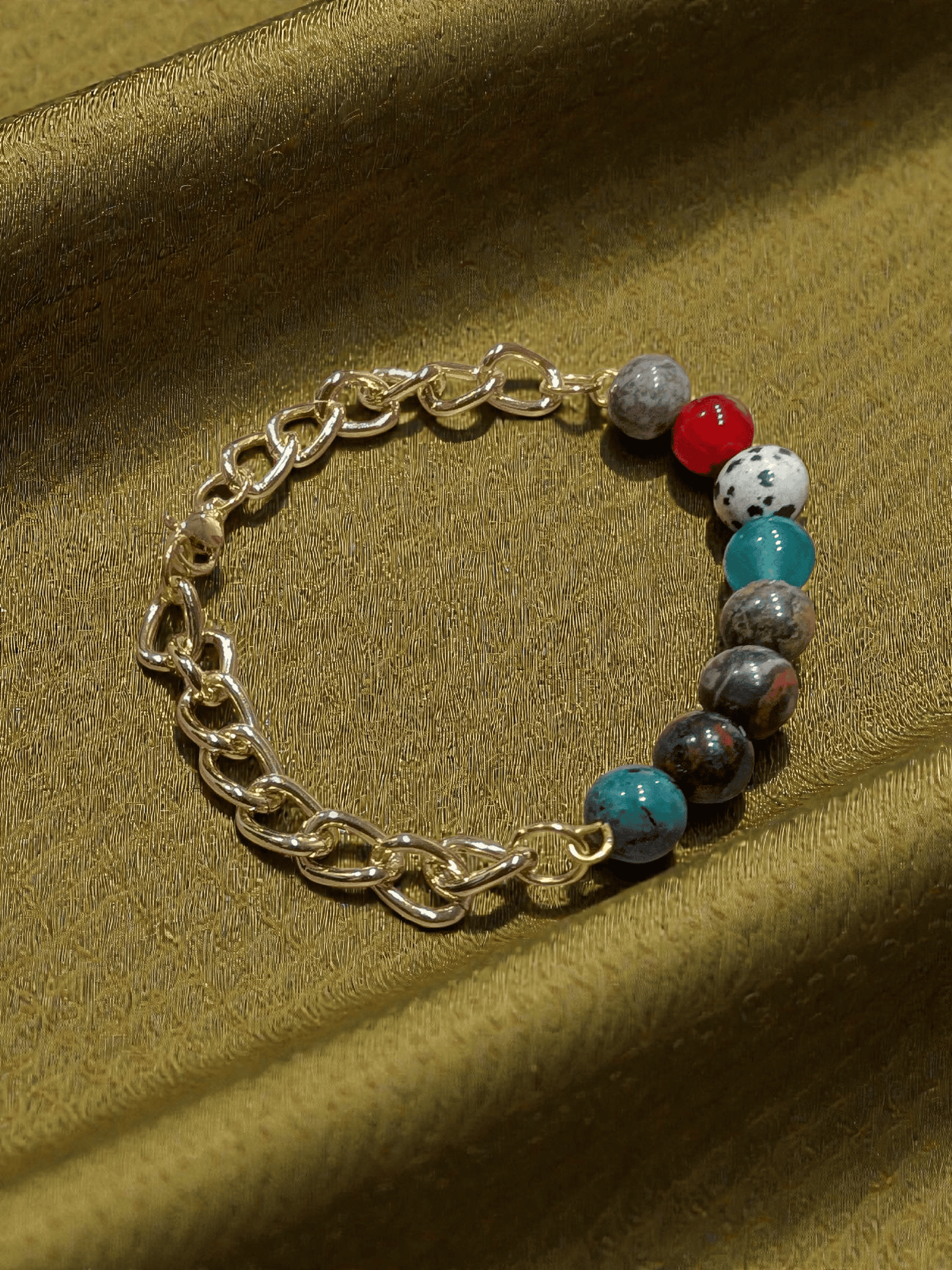Gold Plated Chain Bracelet/ Semi Precious Beads