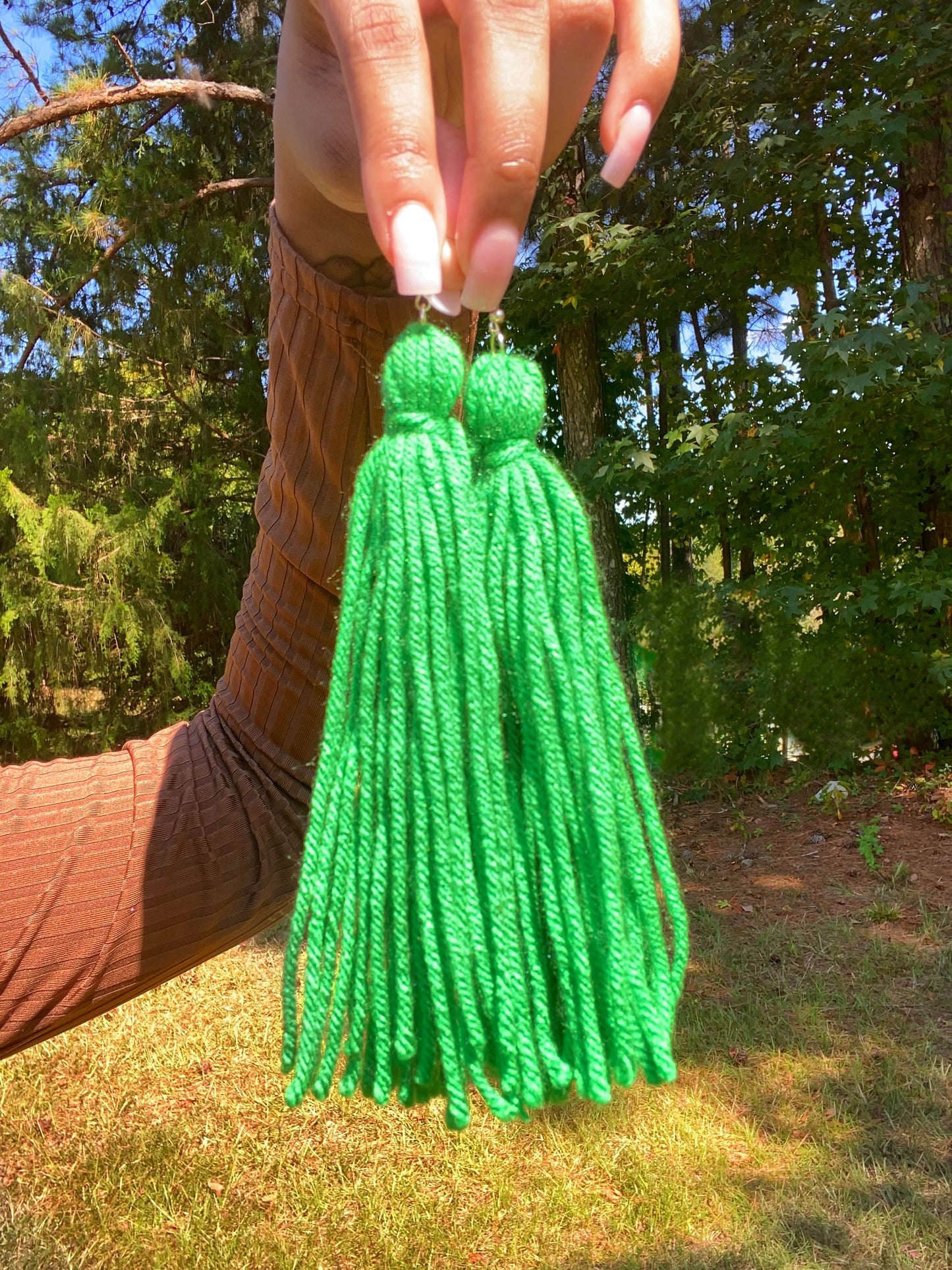 Yarn Tassel Earrings/Kelly Green