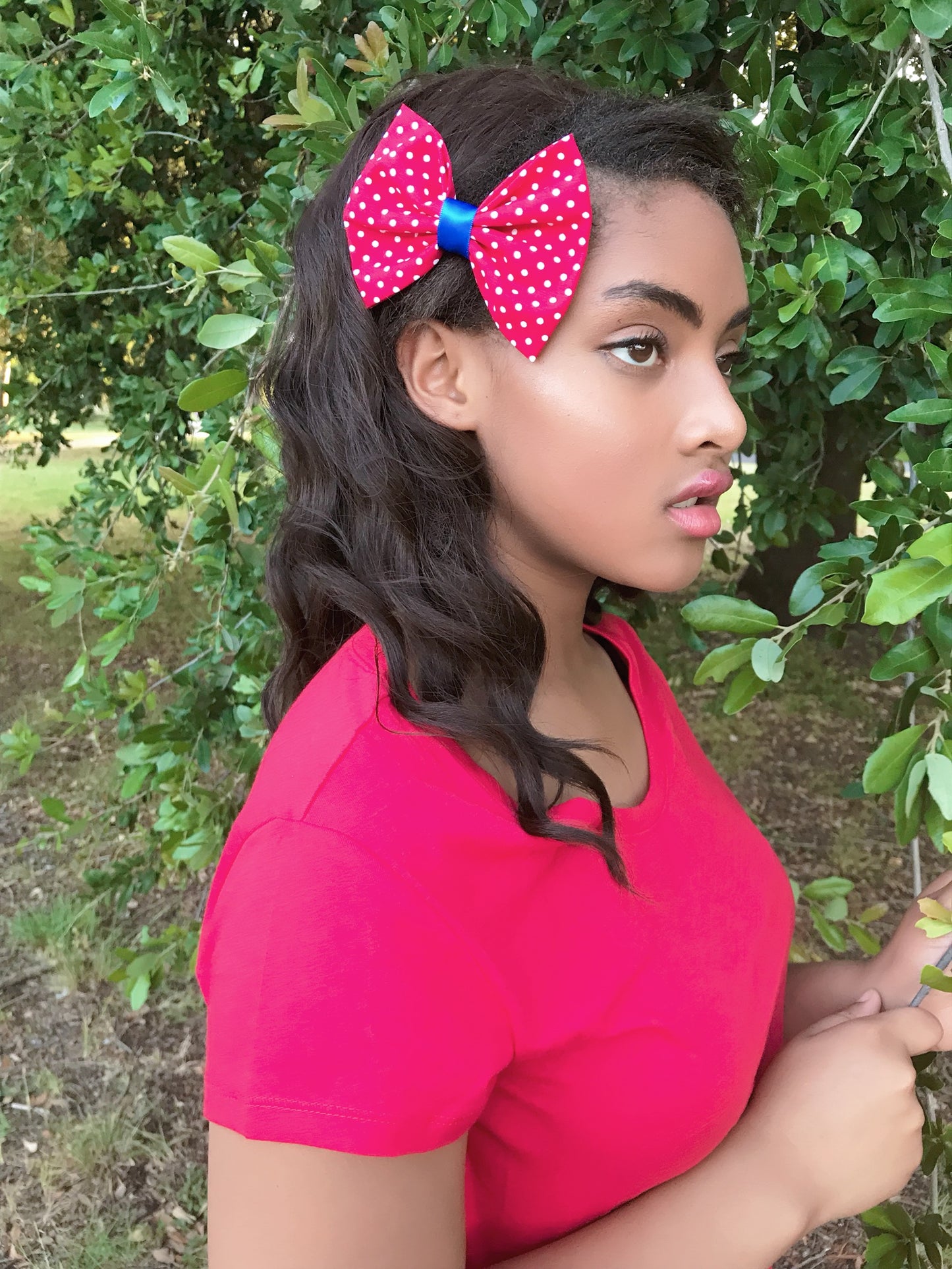 Red and White polka dot bow - thatboholife