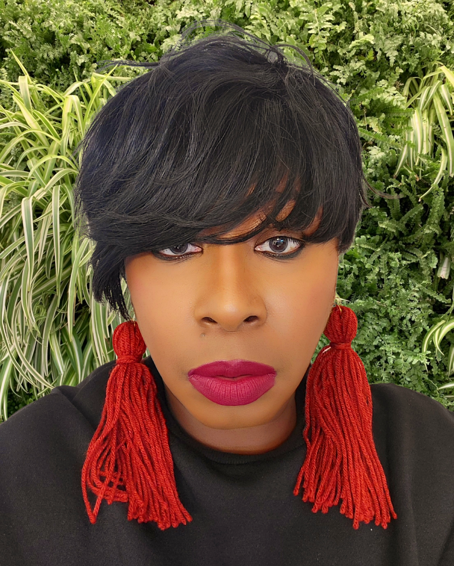 Yarn Tassel Earrings /Burgundy