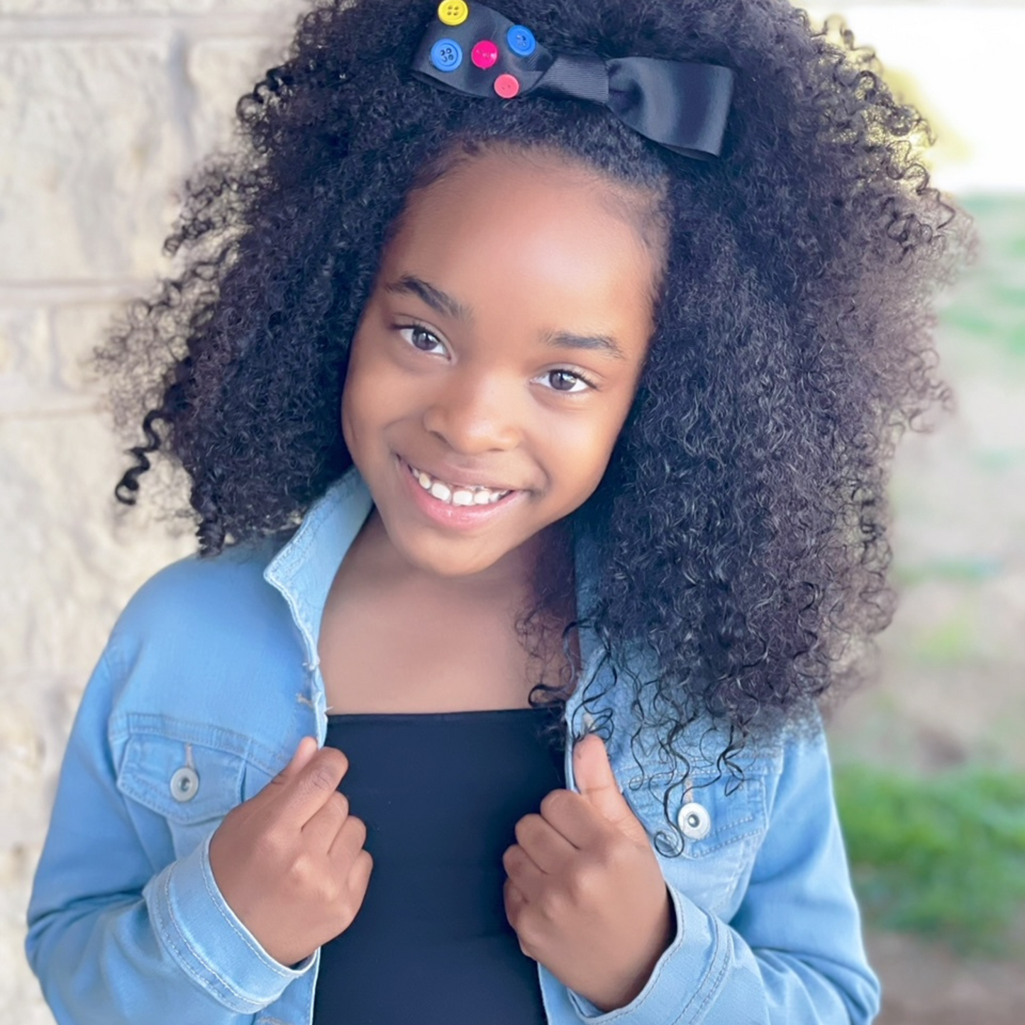 Black Hair Bow w/ button detail