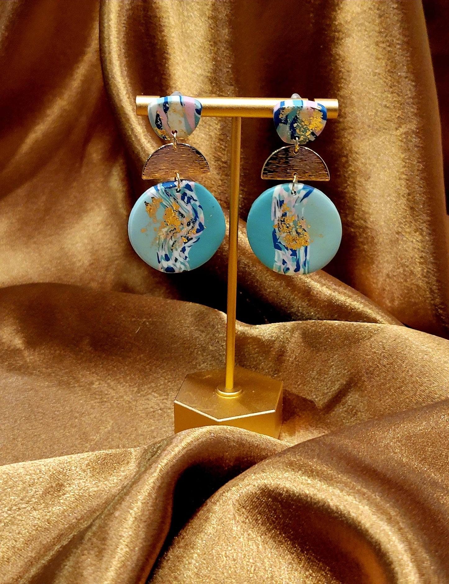 Turquoise & Gold Clay Earring