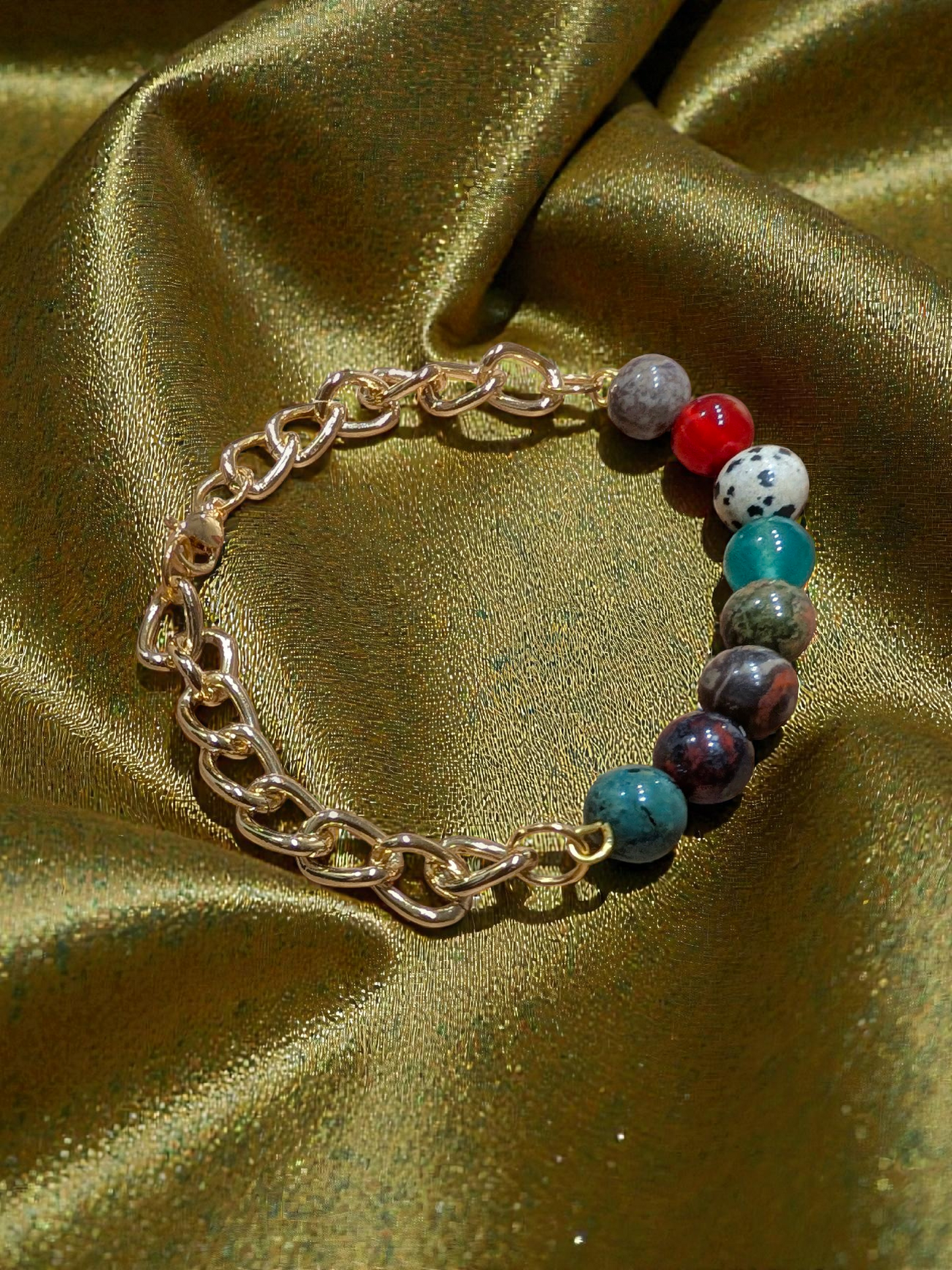 Gold Plated Chain Bracelet/ Semi Precious Beads