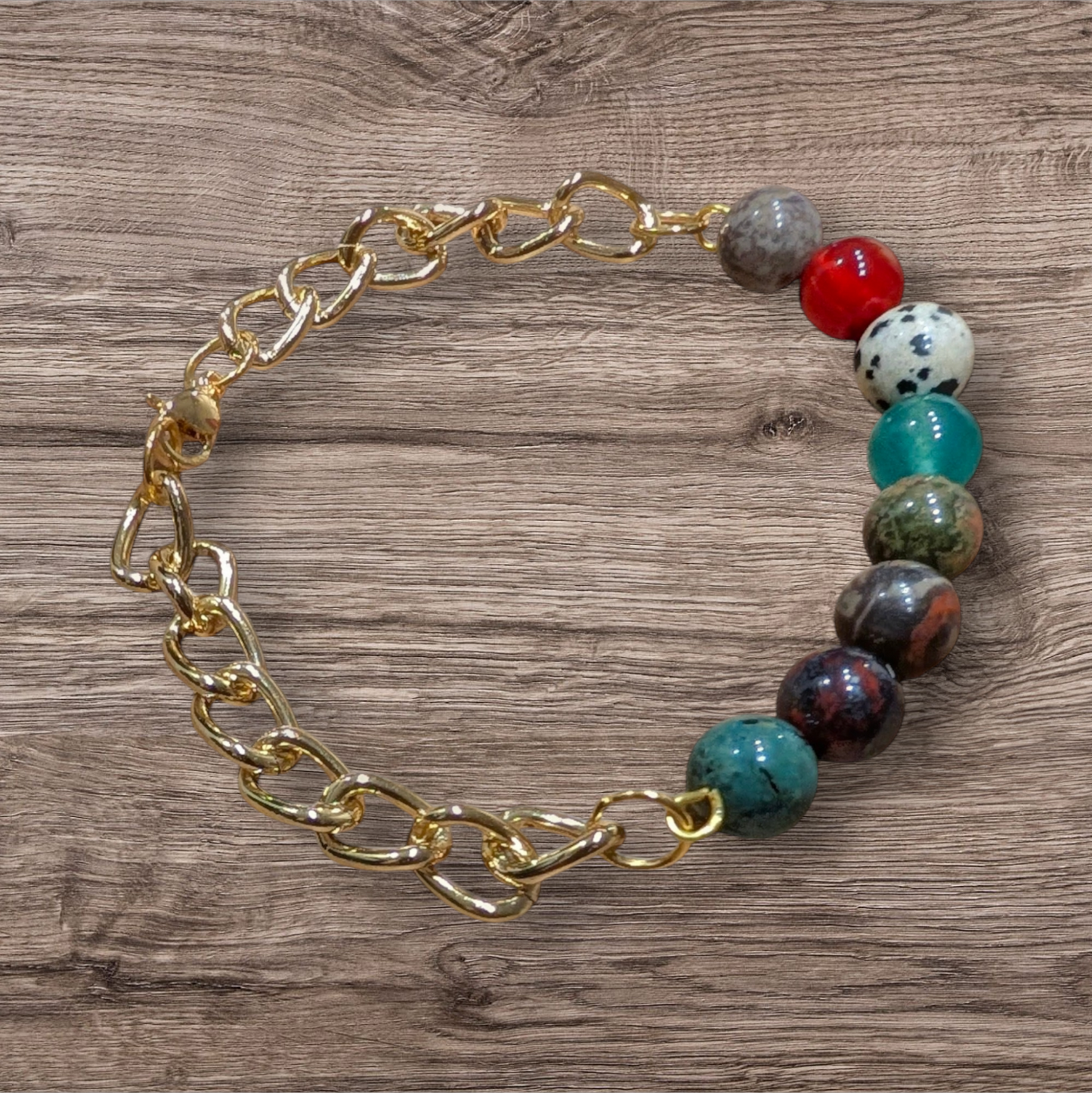 Gold Plated Chain Bracelet/ Semi Precious Beads
