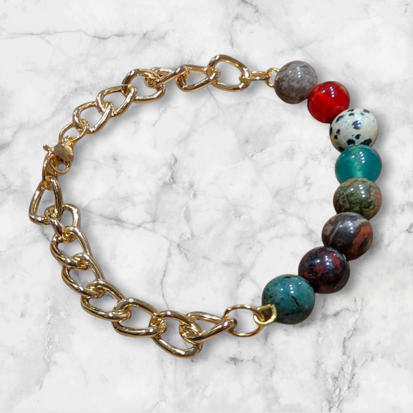 Gold Plated Chain Bracelet/ Semi Precious Beads