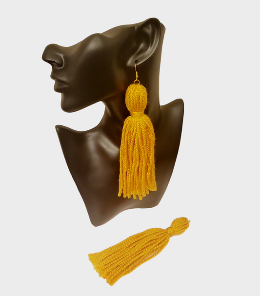 Yarn Tassel Earrings/ mustard yellow