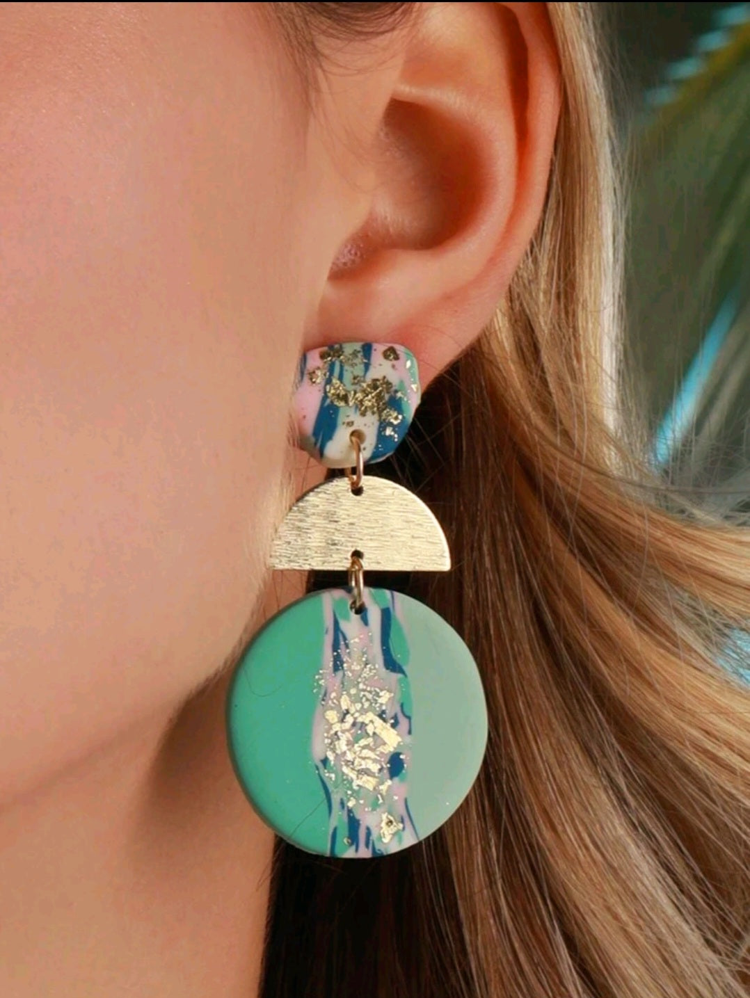 Turquoise & Gold Clay Earring