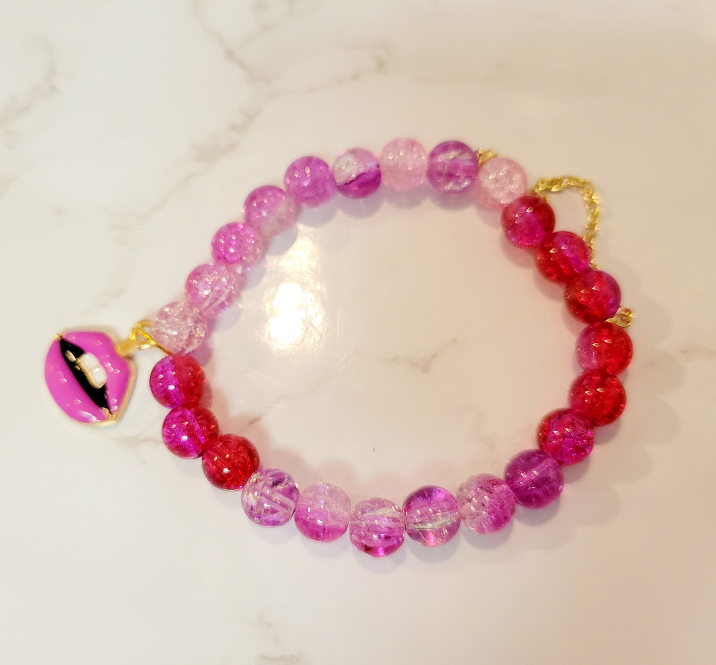 Glass Bead Bracelet Set/ Pink