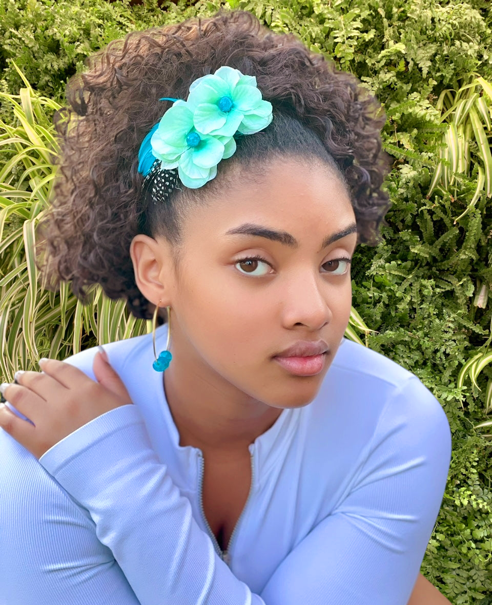 Turquoise Hair Flower & Earring Set
