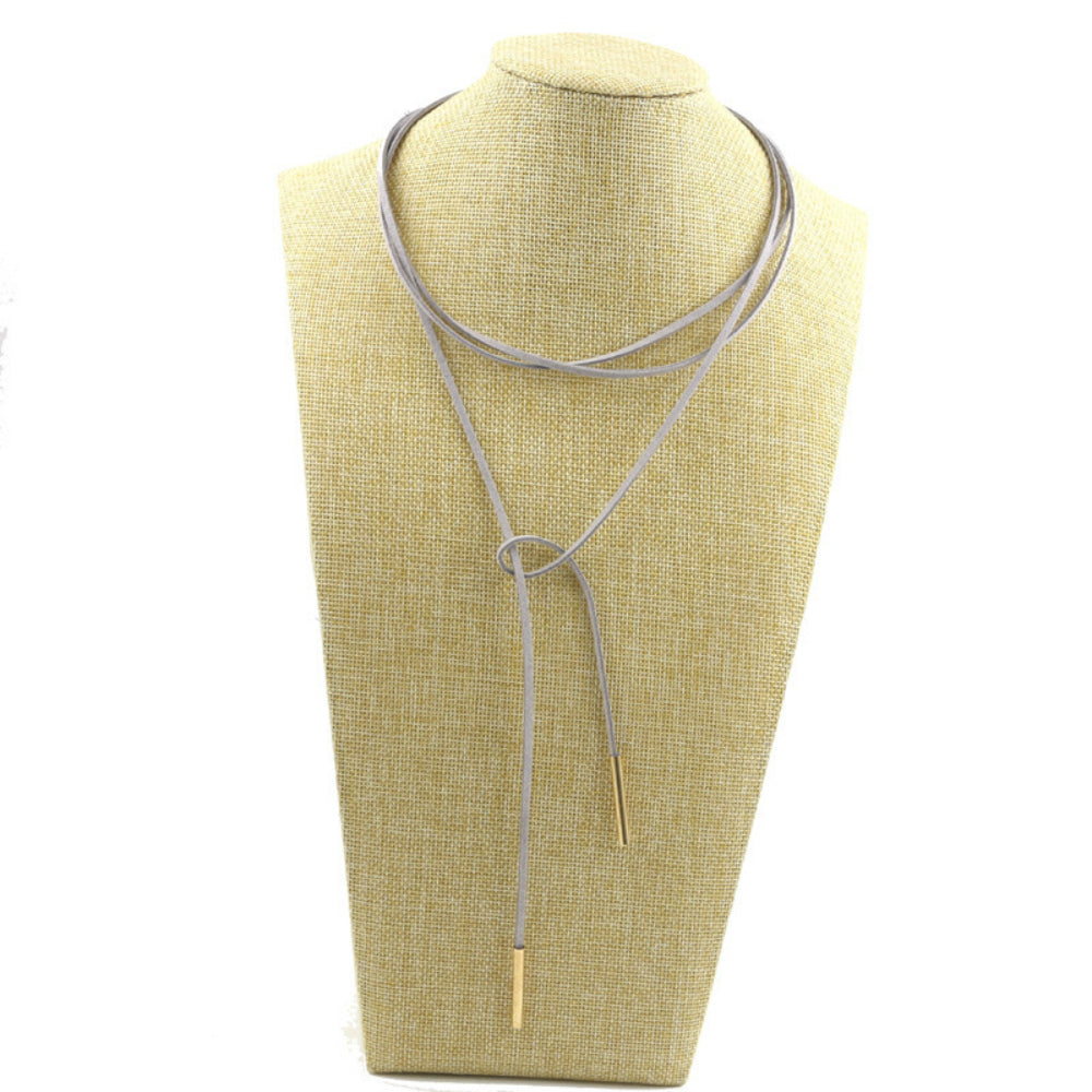 Grey Leather Strap Necklace - thatboholife
